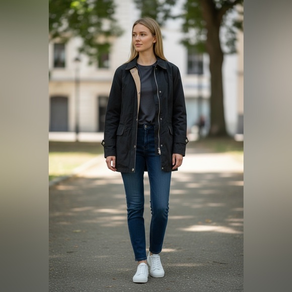 London Fog Jackets & Blazers - London Fog Women's Vintage Trench Coat Black/Beige 90’s Classic Outdoor Size S